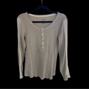Sonoma Cream Striped Long Sleeve Top with Lace Detail